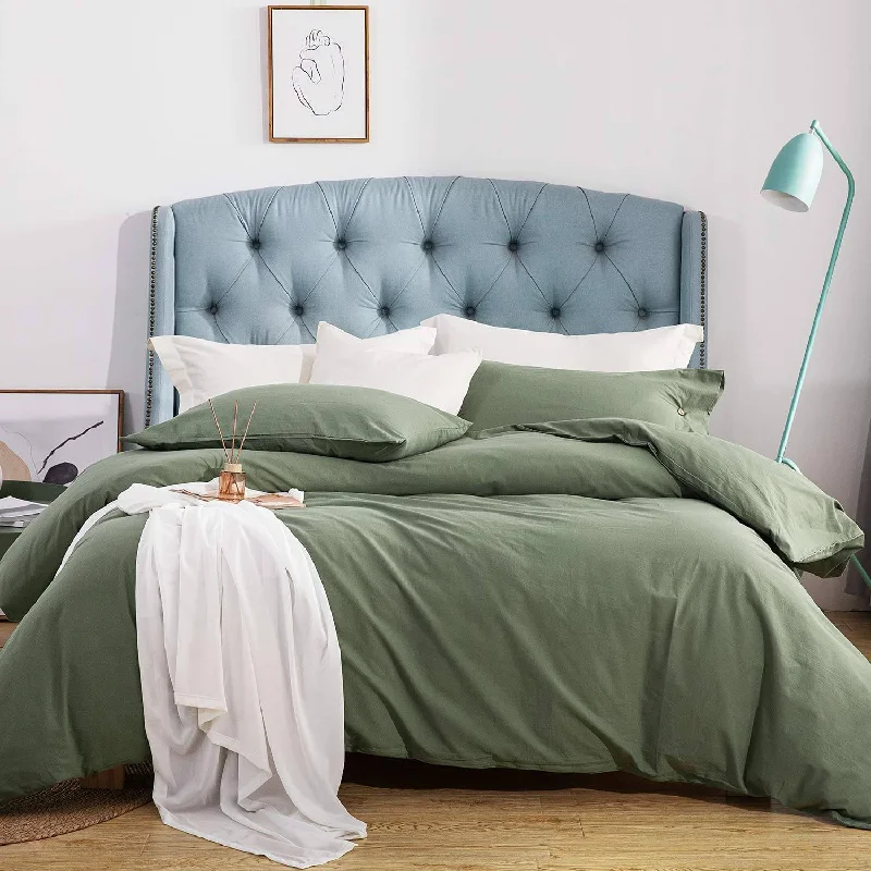 100% Washed Cotton 3 PCS Duvet Cover Set - Sage Green