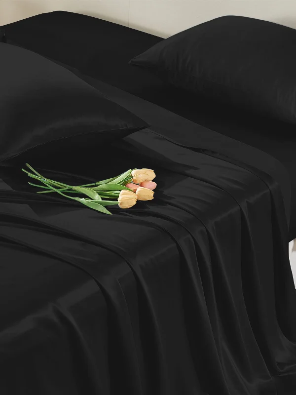 25 Momme Black Silk Bed Sheet Set