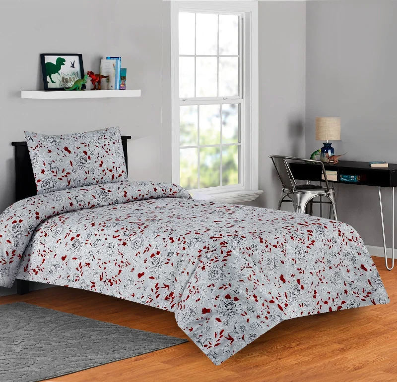 2Pcs Single Bed Sheet-Maroon flowers