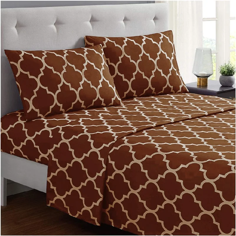 3 PCs Double Bed Sheet -BrownGeometric