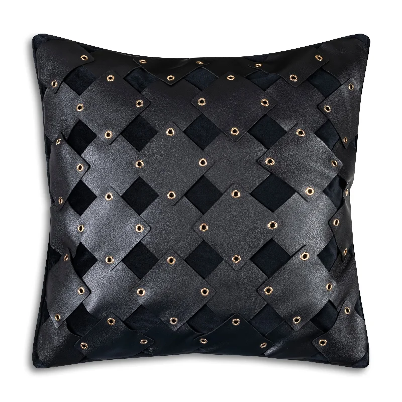 Atlas Black Faux Leather Rivet Pillow