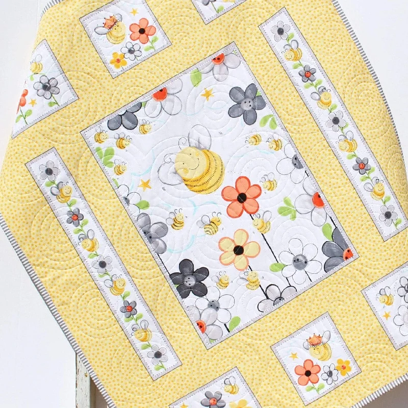 Baby Quilt Bee Baby Blanket Honeybee Floral Bedding Gender Neutral Newborn Monogram Gift Yellow Grey Gray Green Personalize Named Initials