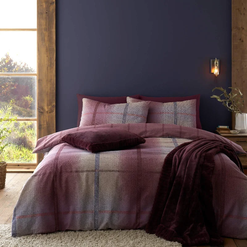 Brushed Melrose Tweed Check Duvet Cover Set Plum