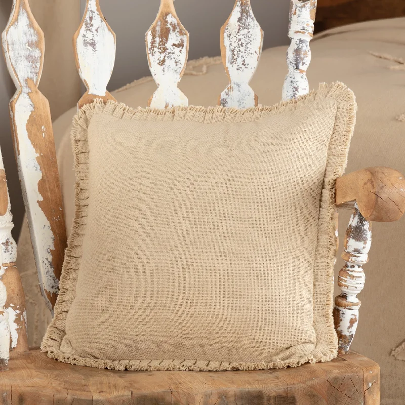 Burlap Vintage Pillow w/ Fringed Ruffle 18x18