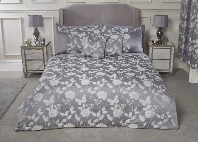 Butterfly Meadow - Embellished Jacquard Duvet Set in Silver