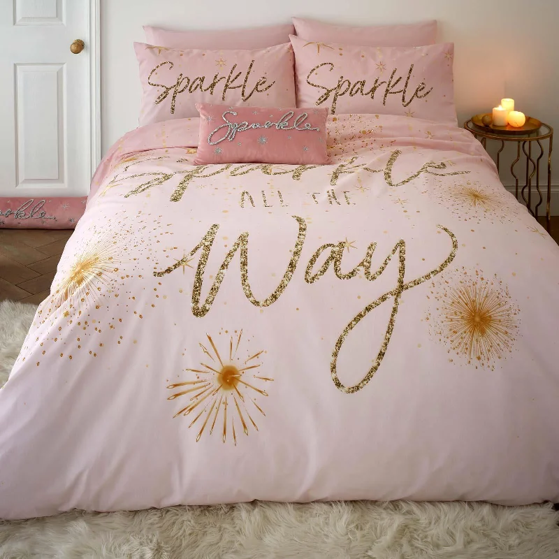 Instant Savings Christmas Sparkle Duvet Cover Set Pink