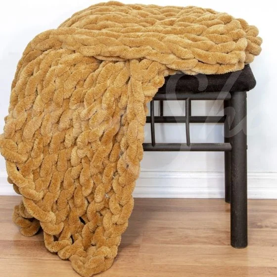 Chenille Chunky Knit Throw ~ Gold