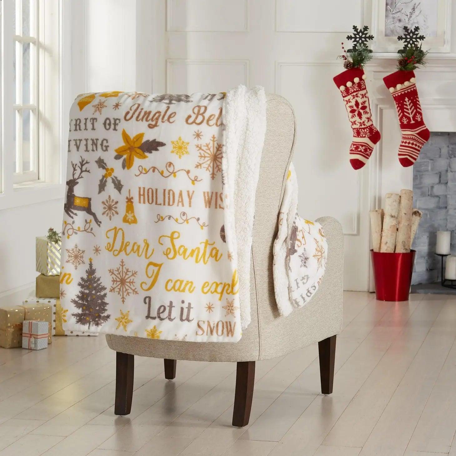 Christmas Carol Sherpa Throw Blanket