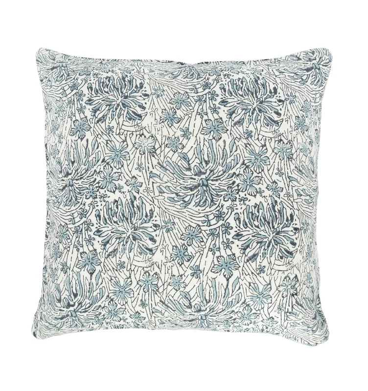 Chrysanthemum Blue Linen Pillow