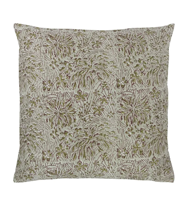 Chrysanthemum Olive Linen Pillow