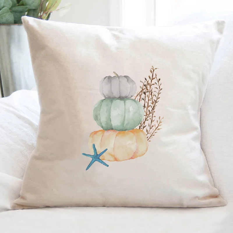 Coastal Pumpkin Stack - Customizable Square Canvas Pillow