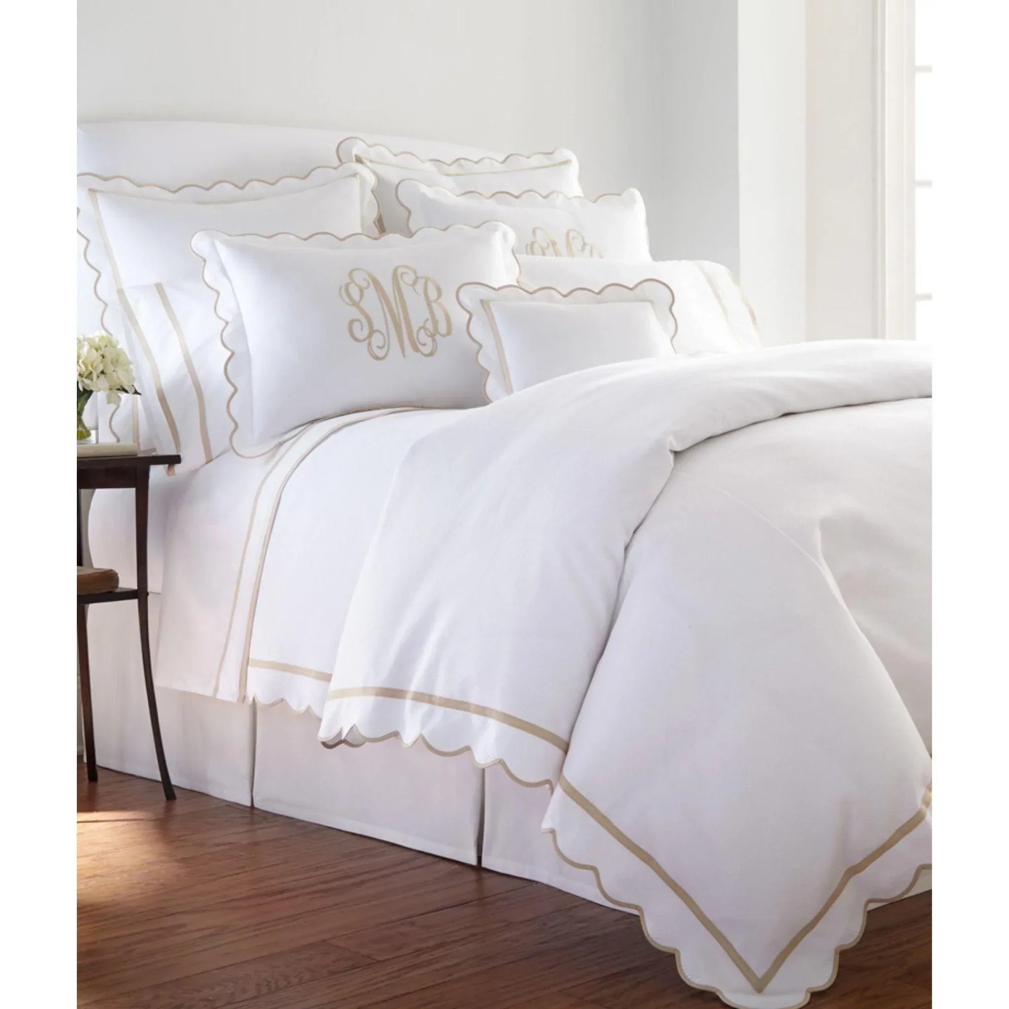 Devon II Scalloped Tape Trim Duvet Cover with Optional Monogram