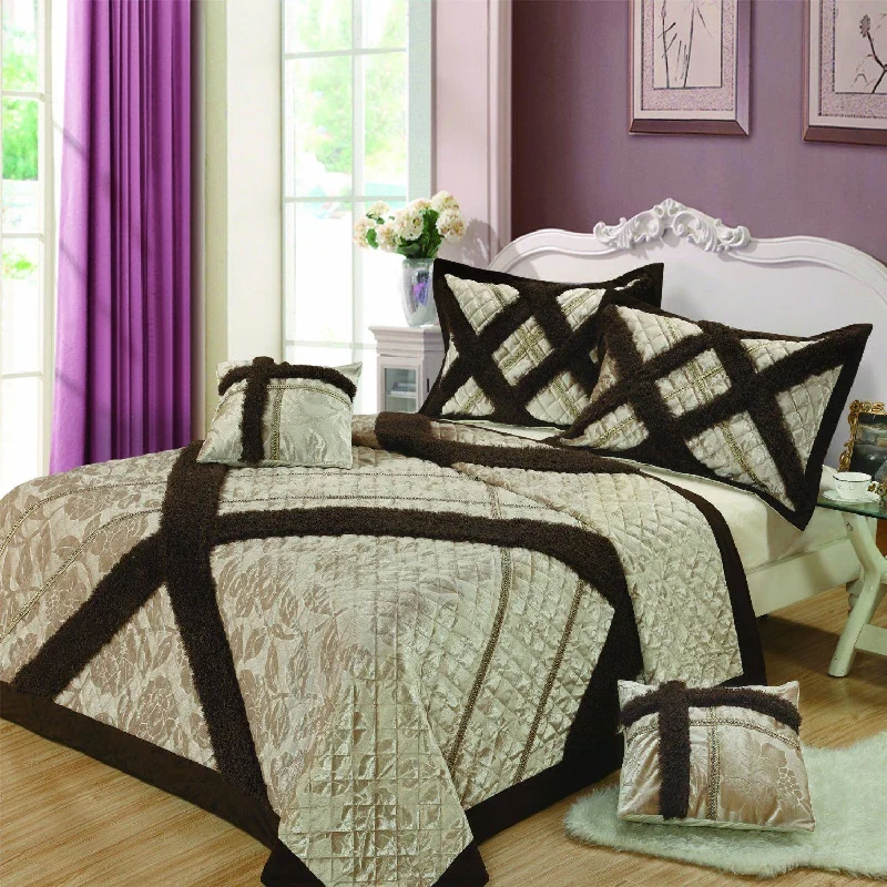 DaDa Bedding Classic Elegant Velvety Ribbons Quilted Coverlet Bedspread Set (YG1024Beige)