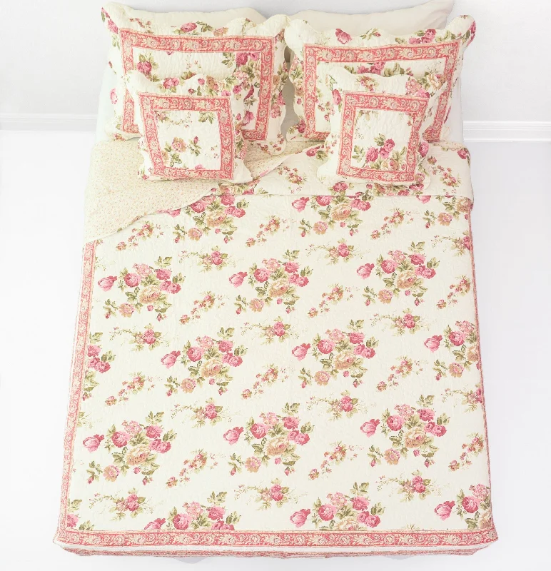 DaDa Bedding French Country Cottage Floral Mauve Cotton Patchwork Quilted Bedspread Set (DXJ103136)