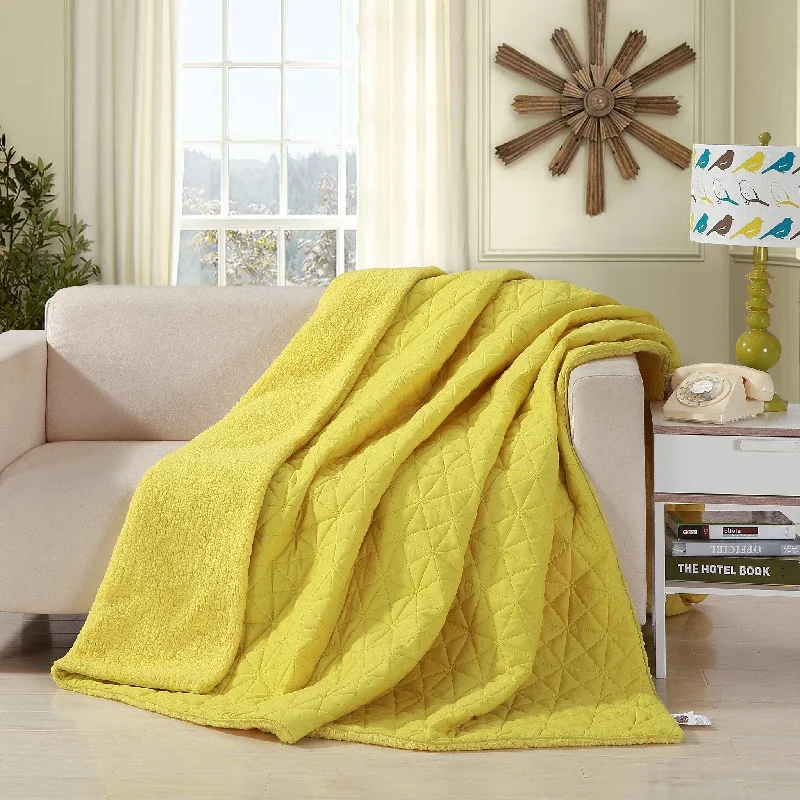 DaDa Bedding Happy Sunny Yellow Bright Quilted Ultra Sonic Reversible Throw Blanket Bedspread (BJ0107)