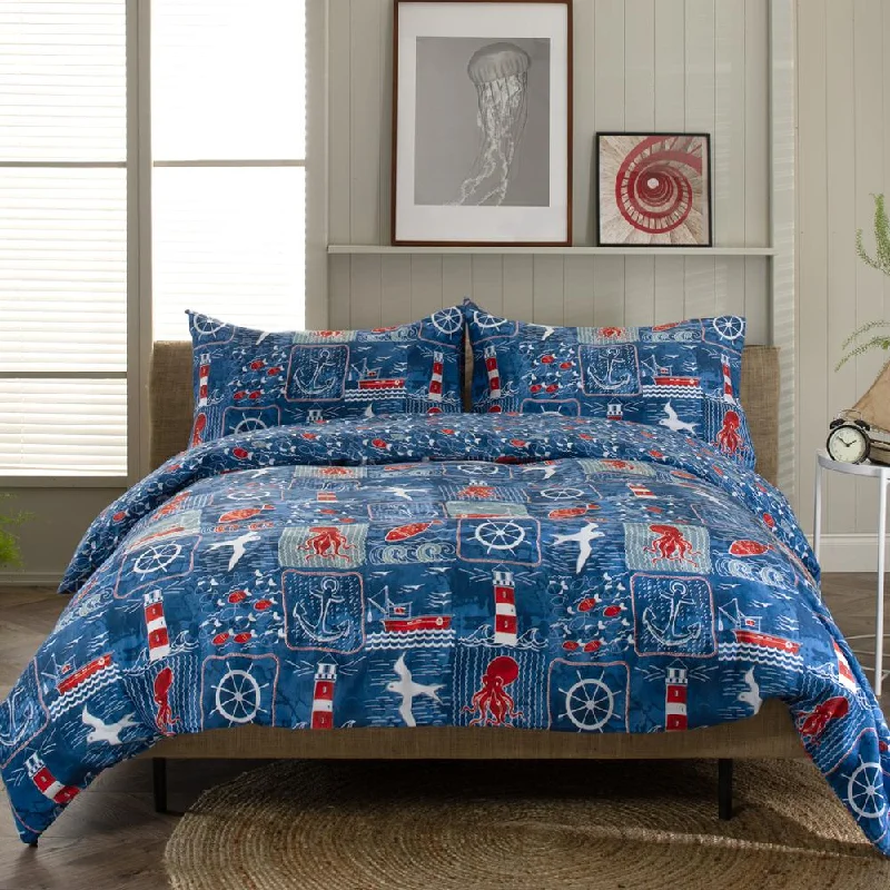 Deyongs Coastal Patch Printed Cotton Rich Duvet Set Reversible