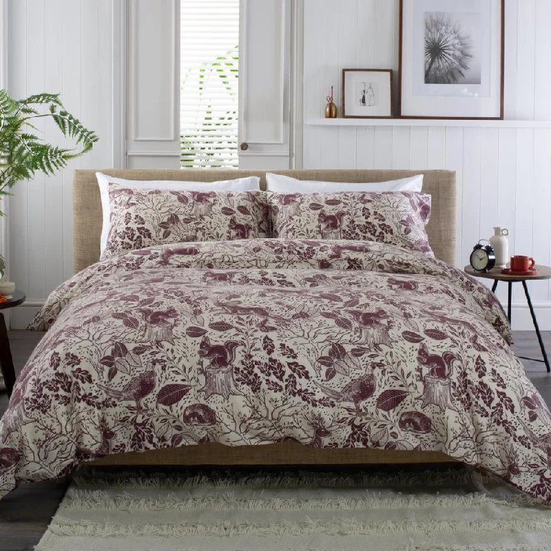 Deyongs Hidden Forest Mulberry 100% Cotton Brushed Duvet Cover Set