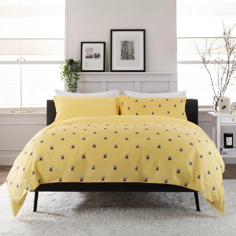 Deyongs Honey Bee Yellow 200 Thread Count Cotton Rich Reversible Duvet Cover Set