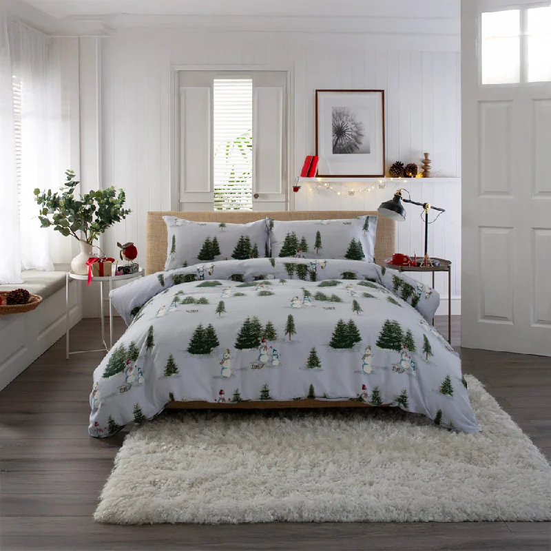 Deyongs Snowman Printed 100% Brushed Cotton Duvet Cover Set