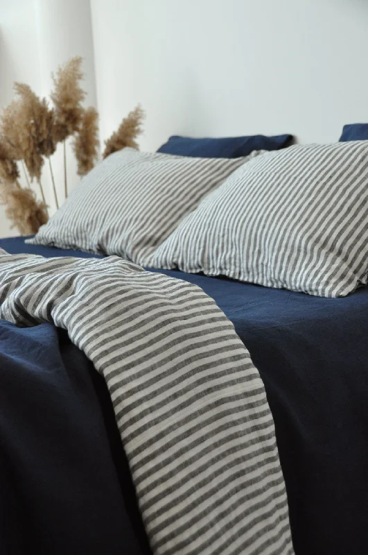 Double-sided navy and white&gray stripe duvet cover