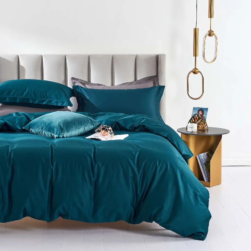 100% Long-Staple Cotton 3 PCS Duvet Cover Set - Peacock Blue