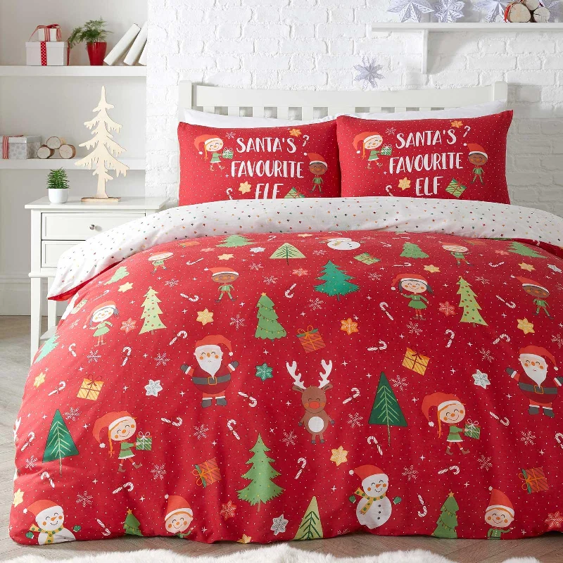 Elf & Santa Duvet Cover Set Red