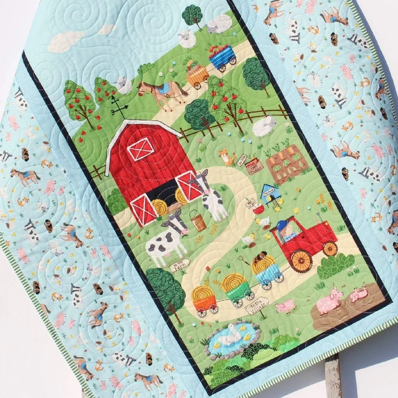 Farm Quilt Barnyard Animals Baby Blanket Boy or Girl Ranch Country Bedding Gender Neutral Pig Cow Horse Tractor Barn Dog Cat Newborn Gift