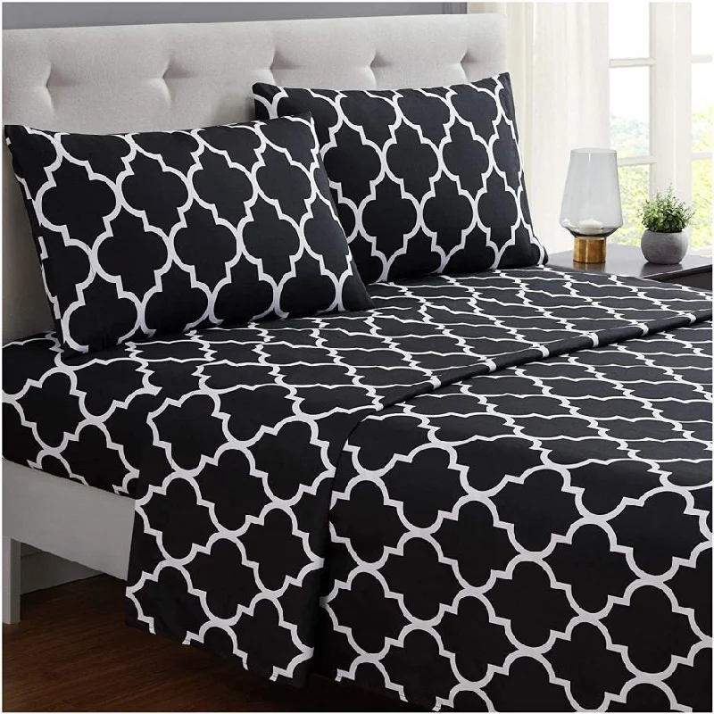 Fitted Bed Sheet-Black Geometric