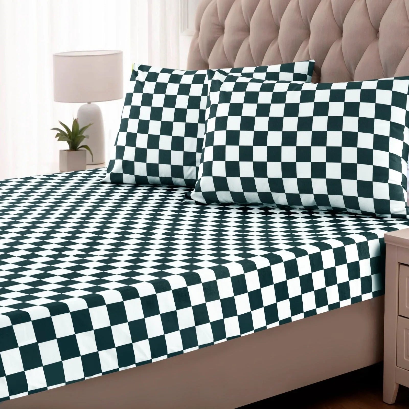 Fitted Bed Sheet-Green Chess