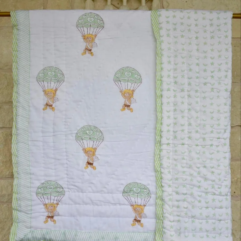 Soft Muslin Cotton Reversible Baby Quilt - Monkey