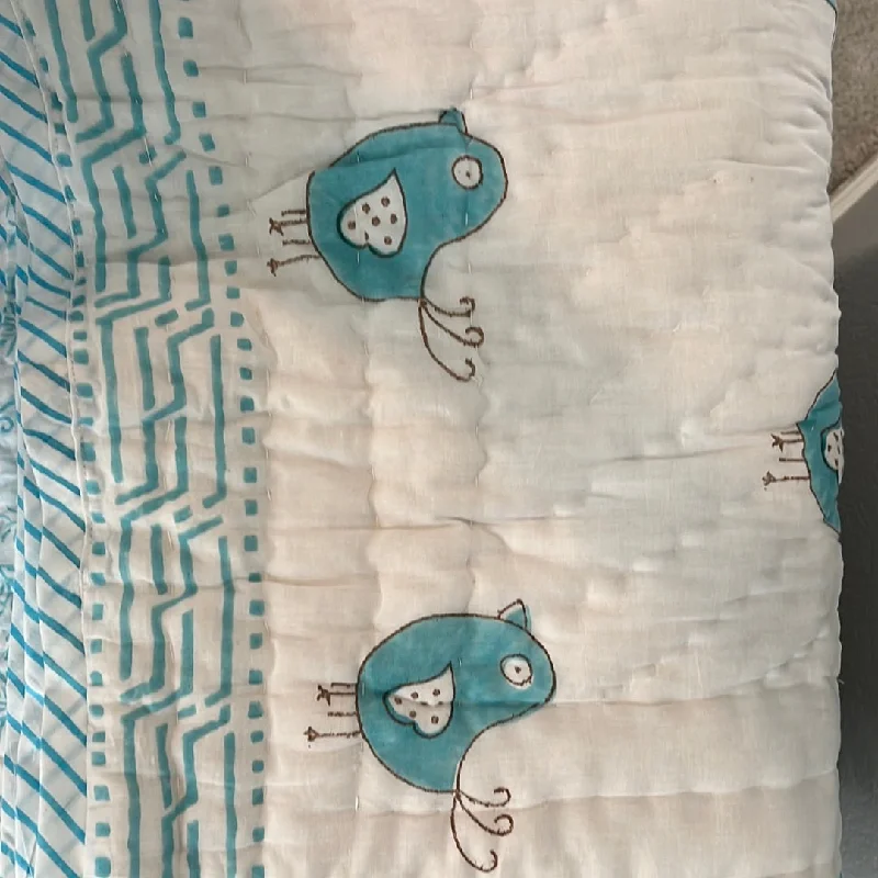 Soft Muslin Cotton Reversible Baby Quilt - Birds