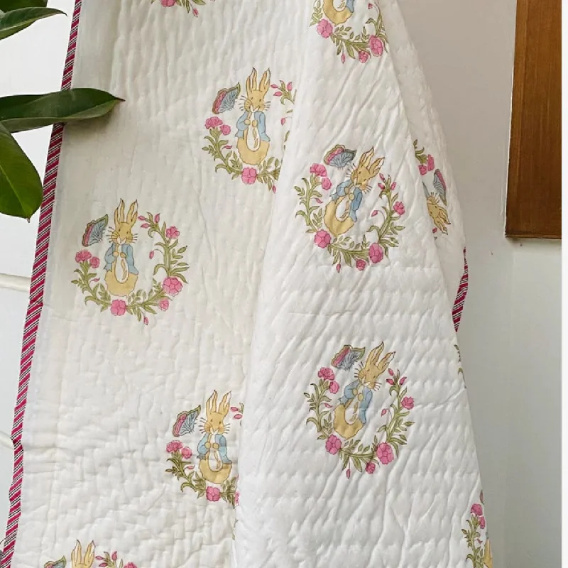 Soft Muslin Cotton Reversible Baby Quilt - Bunny