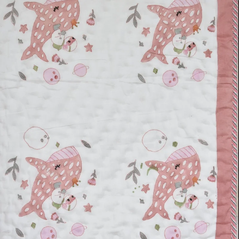 Soft Muslin Cotton Reversible Baby Quilt - Fish