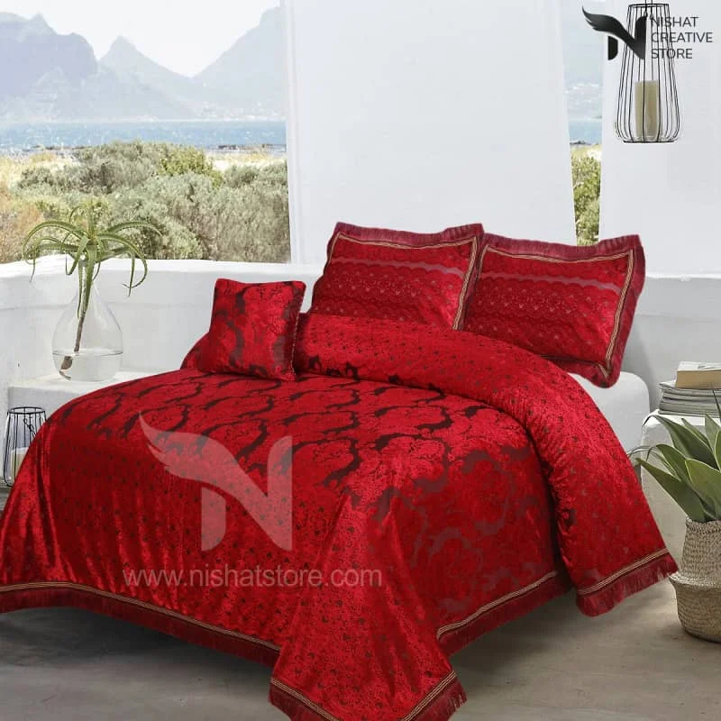 Heavy Palachi & Leather Bed Sheet Set – 4 Pcs Design Code 526