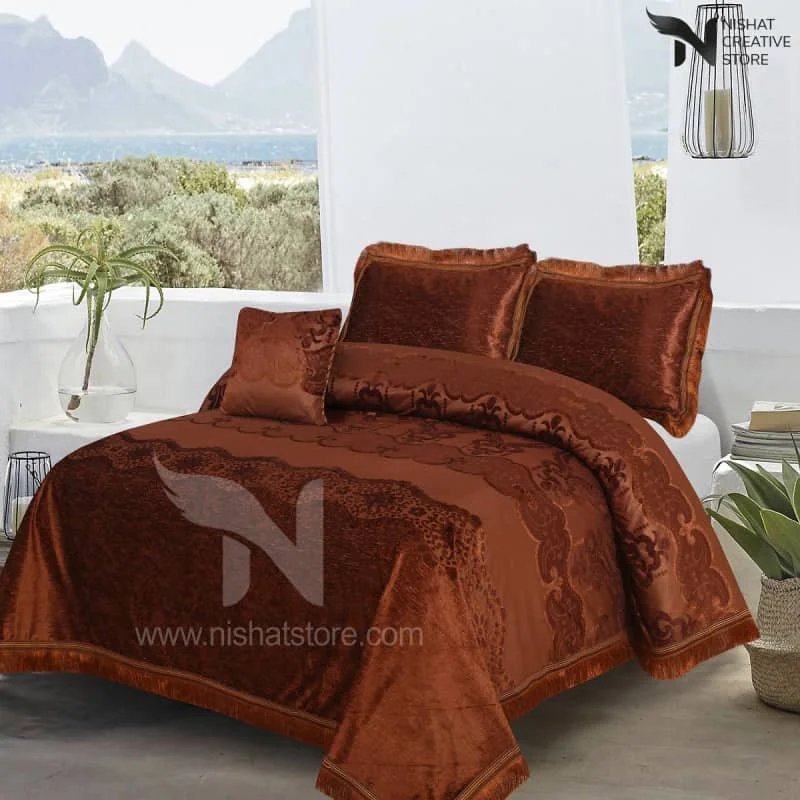 Heavy Palachi & Leather Bed Sheet Set – 4 Pcs Design Code 527