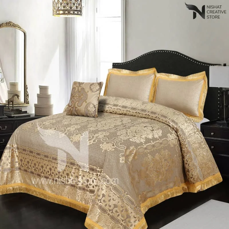 Heavy Palachi & Leather Bed Sheet Set – 4 Pcs Design Code 534