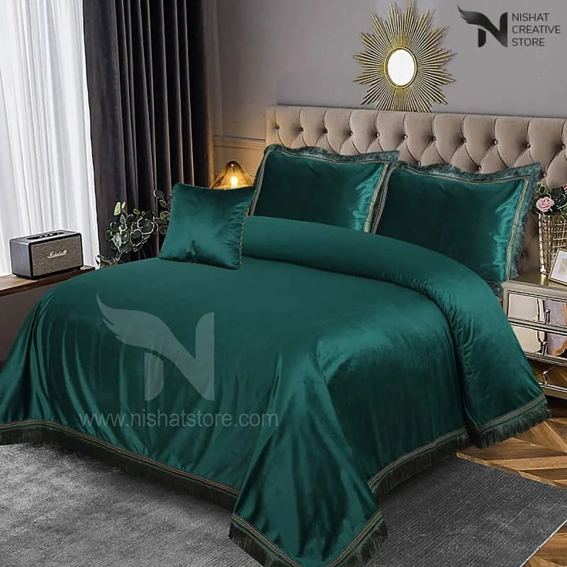 Heavy Velvet & Leather Bed Sheet Set – 4 Pcs Design Code 535