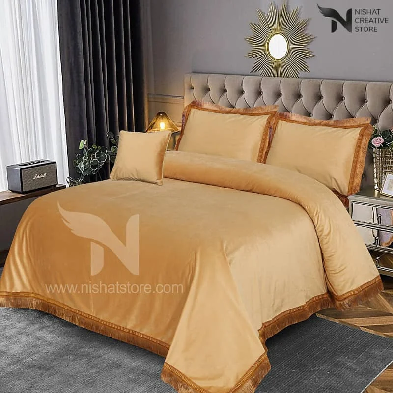 Heavy Velvet & Leather Bed Sheet Set – 4 Pcs Design Code 537