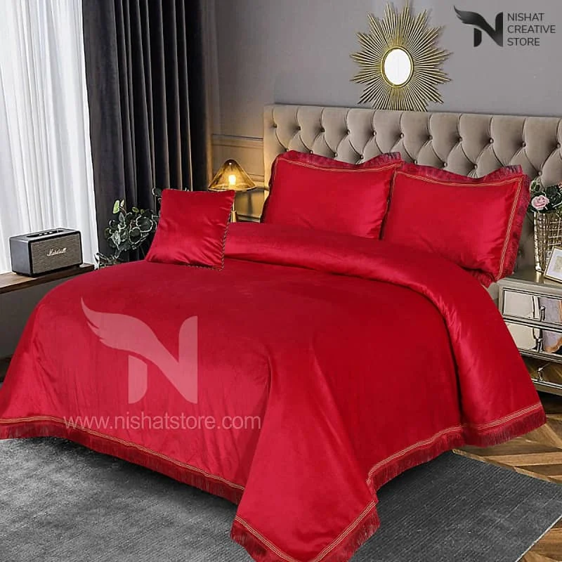 Heavy Velvet & Leather Bed Sheet Set – 4 Pcs Design Code 539