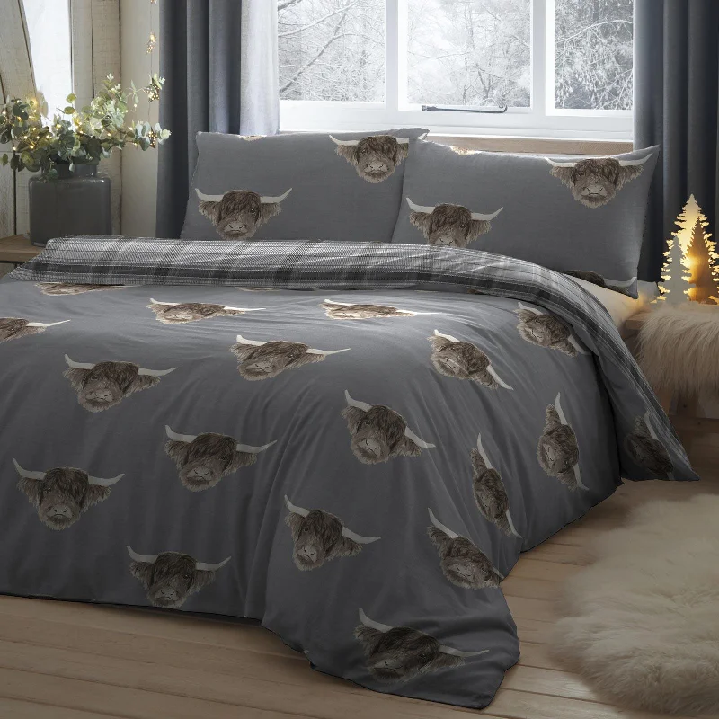 Highland Cow Duvet Cover Set Grey