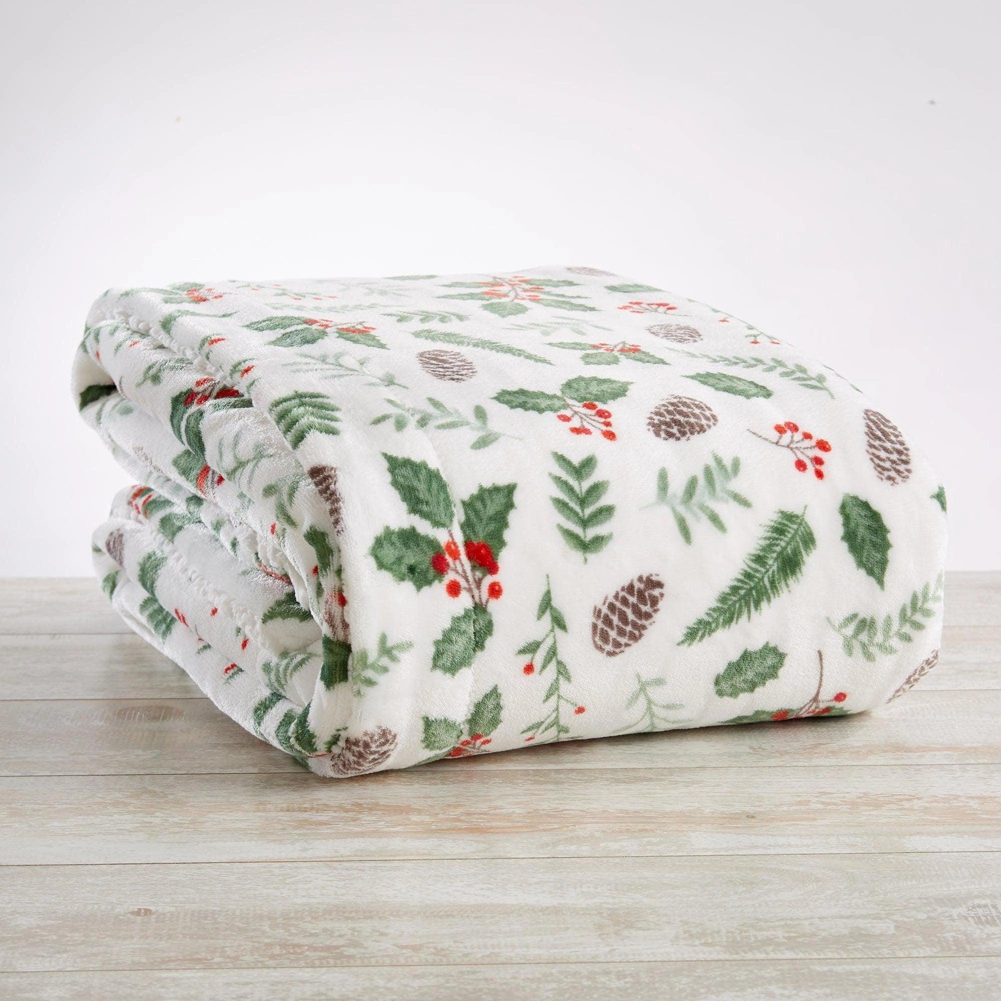 Holly Jolly Mistletoe Sherpa Throw Blanket