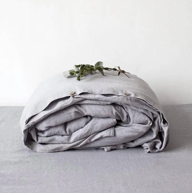 Linen Duvet Cover In Twin Size In Light Grey