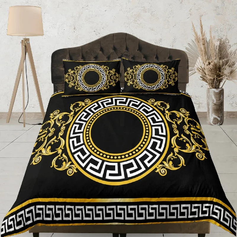 Luxury Bedding Set, Victorian Duvet Cover Set, Baroque Style Duvet Cover with Pillowcase, Black Bedding