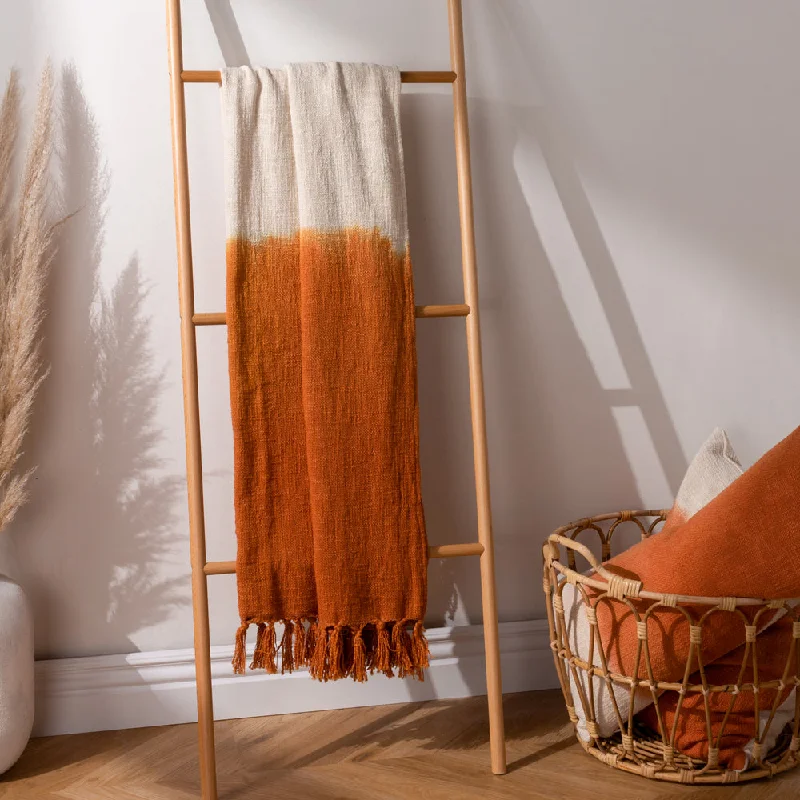 Mizu Dip Dye Fringed Throw Amber