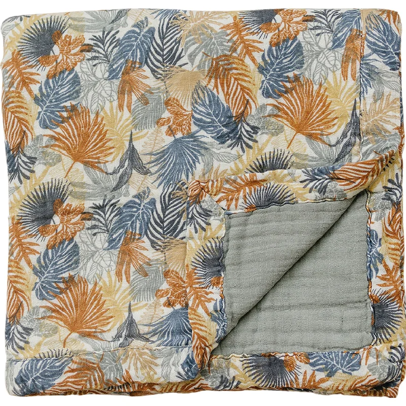 Paradise Palms+ Dusty Blue Muslin Quilt