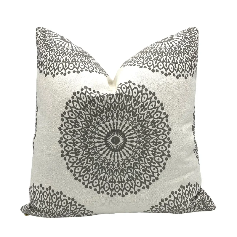 Embroidered Grey Medallion Pillow Cover