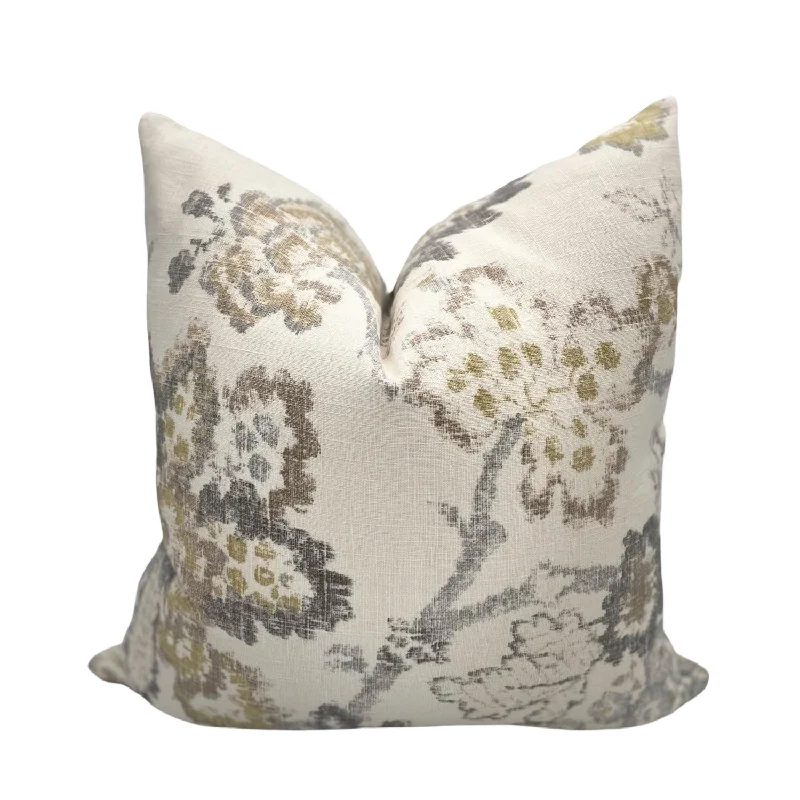 Damask Floral Linen Grey Pillow Cover