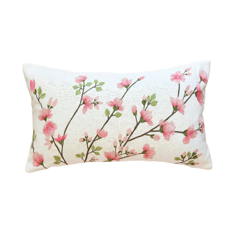 Pink Flower Branch Lumbar Pillow