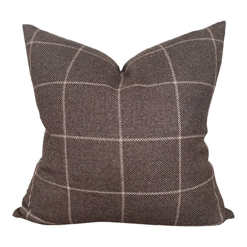 READY TO SHIP 16X26 Designer Bancroft Wool Plaid Pillow Cover in Sable // Brown Wool Plaid  // Modern Farmhouse Pillow Cover // Wool Pillows