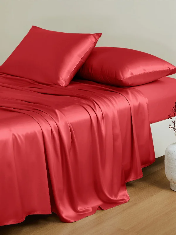 19 Momme Red Silk Sheet Set